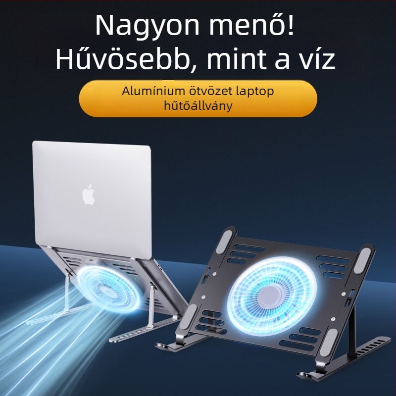 hz44 Összecsukható laptop hűtőállvány, fémháló, notebookhoz, 1 ventilátor