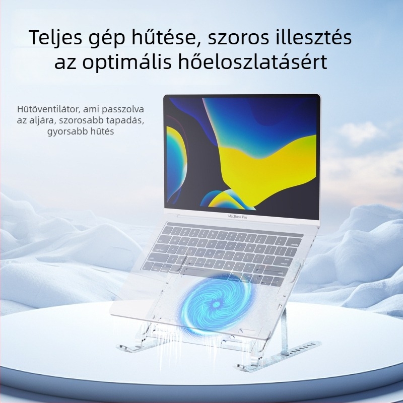 hz44 Összecsukható laptop hűtőállvány, fémháló, notebookhoz, 1 ventilátor