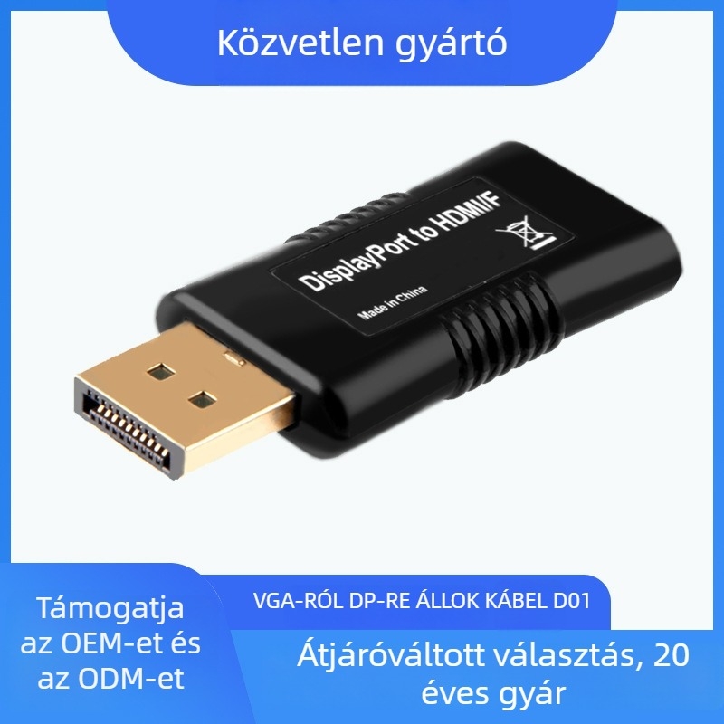 DP–VGA adapter, VGA interfész, 1080P/60Hz, rézmaggal