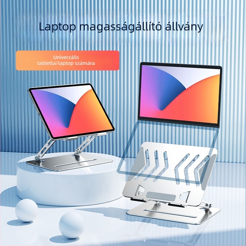 Universális alumíniumötvözetből készült összecsukható laptop- és tabletállvány (Modell L307, Tömeg 1,38 kg, Összehajtható)