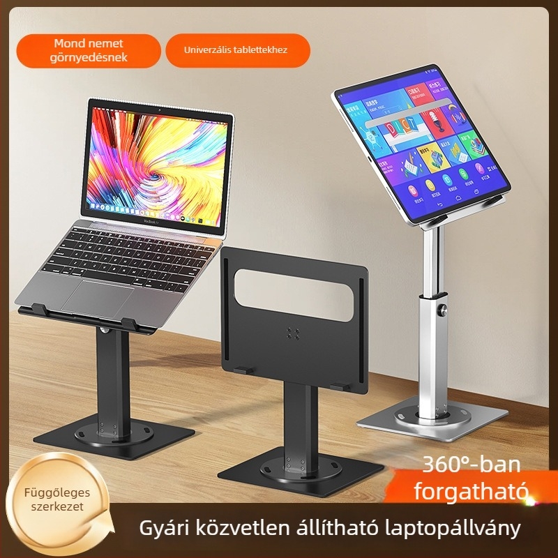 360°-os forgó laptop/tablet állvány, állítható magasság, alumínium ötvözet, hőelvezetés, modell Z9
