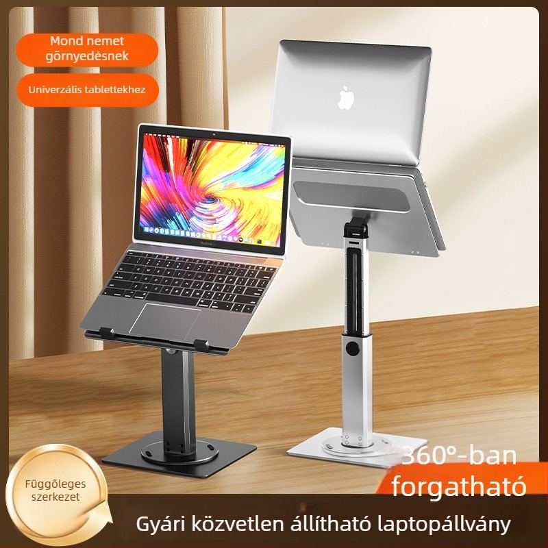 360°-os forgó laptop/tablet állvány, állítható magasság, alumínium ötvözet, hőelvezetés, modell Z9