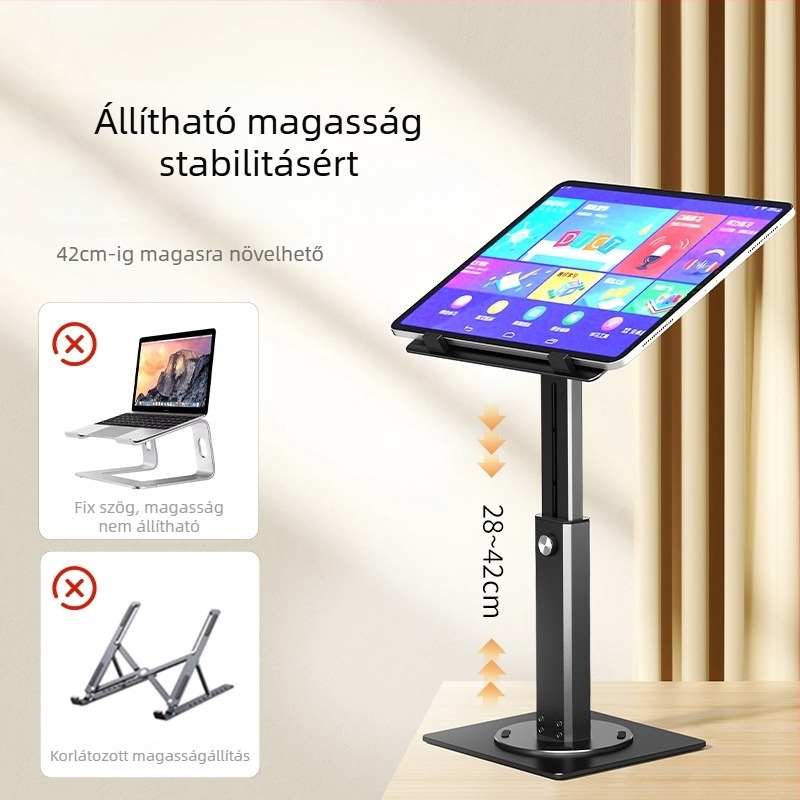 360°-os forgó laptop/tablet állvány, állítható magasság, alumínium ötvözet, hőelvezetés, modell Z9