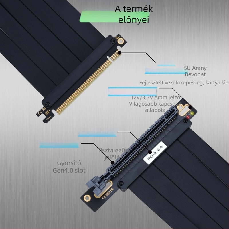 PCIe grafikus kártya kiegészítő kábel Gen4.0 - adapter kábel, modell V010S-Plus, rézmag, egyfejű csatlakozó, chip 1084
