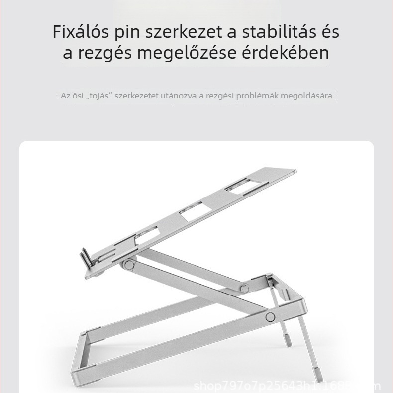 H12 laptop hűtőállvány, alumíniumötvözet, szellőzőnyílások, stabil kivitel, súly 610 g ± 10 g.
