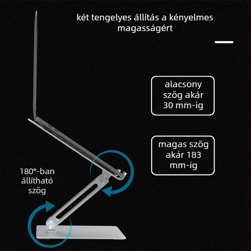Alumíniumötvözetes laptop állvány, összecsukható, állítható, ergonómikus egykaros kialakítás a hőelvezetéshez, univerzális notebook, modell SE-SC34