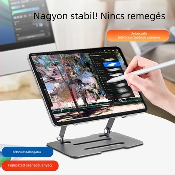 Teljesen fémből készült tabletatartó, forgó asztali tartó, állítható magasságú és összecsukható, iPad, iPhone és iPod touch 4. generációhoz