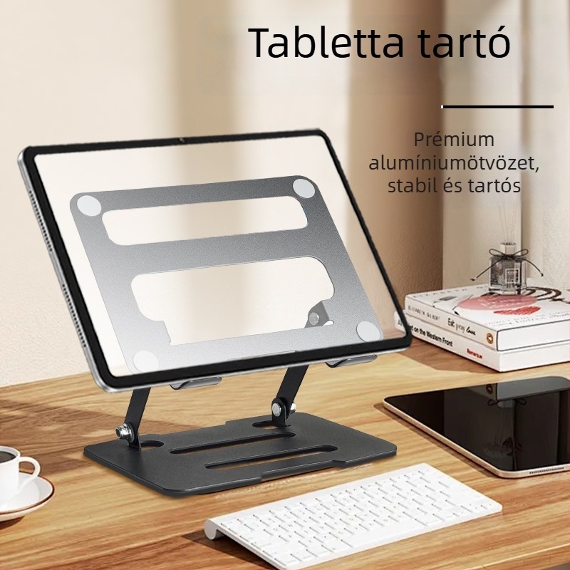 Teljesen fémből készült tabletatartó, forgó asztali tartó, állítható magasságú és összecsukható, iPad, iPhone és iPod touch 4. generációhoz
