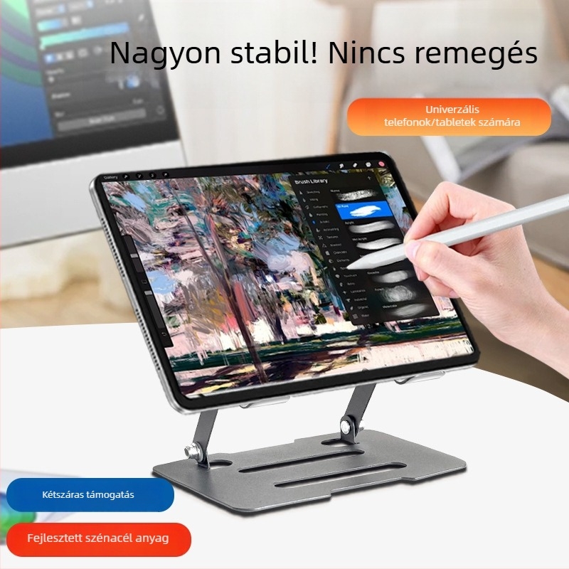 Teljesen fémből készült tabletatartó, forgó asztali tartó, állítható magasságú és összecsukható, iPad, iPhone és iPod touch 4. generációhoz