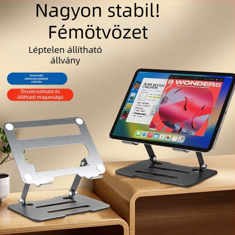 Teljesen fémből készült tabletatartó, forgó asztali tartó, állítható magasságú és összecsukható, iPad, iPhone és iPod touch 4. generációhoz