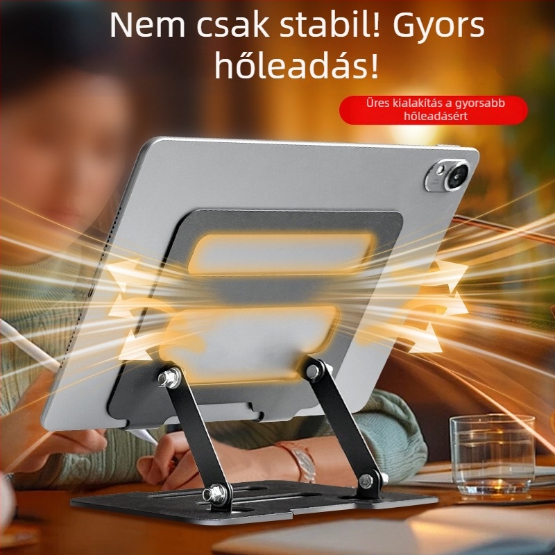 Teljesen fémből készült tabletatartó, forgó asztali tartó, állítható magasságú és összecsukható, iPad, iPhone és iPod touch 4. generációhoz