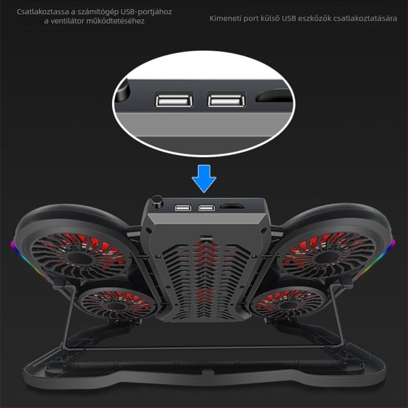 Q6 laptop hűtő radiátor 6 ventilátorral, hűtőalap notebookokhoz, ultrabookokhoz és playbookokhoz