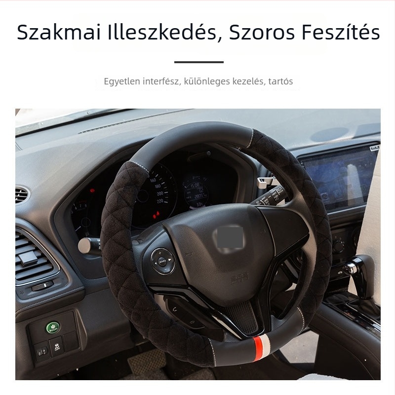 Autó kormánykerék borítás, téli rövid plüss, univerzális illesztés, csúszásmentes, sportos stílus
