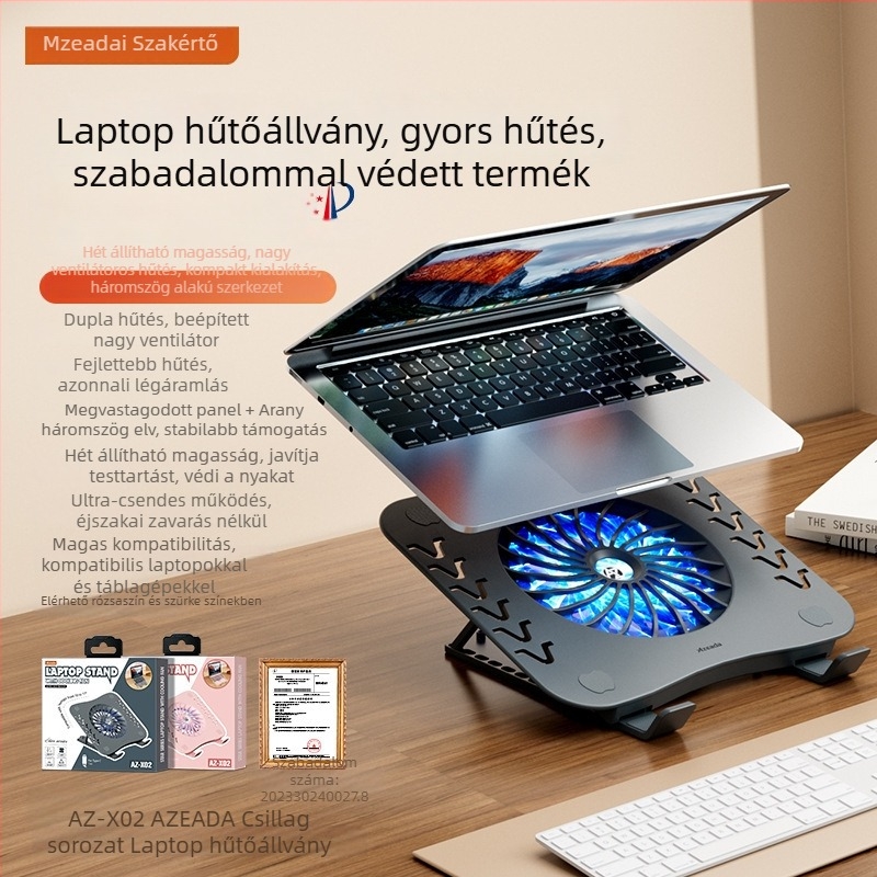 Laptop hűtőpad 1 ventilátorral, légáramolásos hűtés, műanyag kivitel, 0,8 m kábel, 600 g tömeg