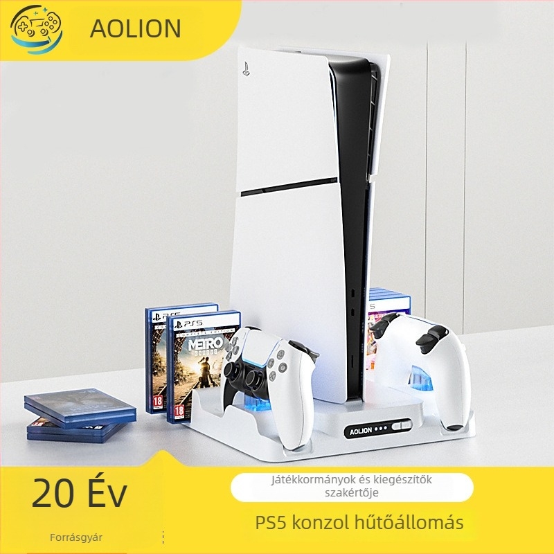 PS5 Pro hűtőalap lemezállvánnyal és tárolóval, Type-C vezérlő töltőállomás, kompatibilis PS5/PS5 Slim