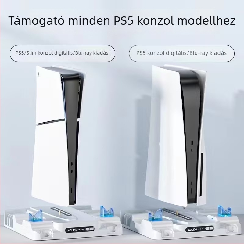 PS5 Pro hűtőalap lemezállvánnyal és tárolóval, Type-C vezérlő töltőállomás, kompatibilis PS5/PS5 Slim
