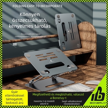 Laptop állvány, alumínium ötvözet, emelő dizájn, P43 modell, tömeg 733 g