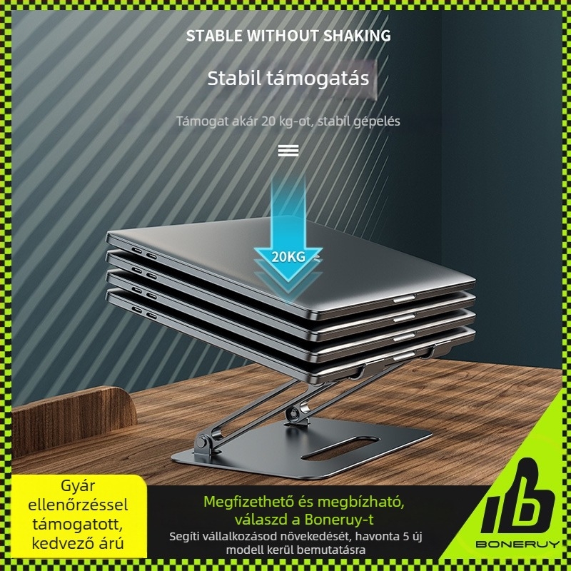 Laptop állvány, alumínium ötvözet, emelő dizájn, P43 modell, tömeg 733 g