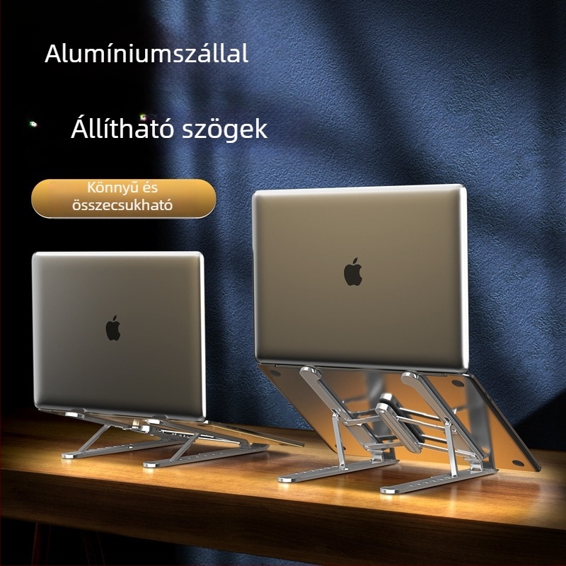 Alumínium ötvözetű laptop hűtőállvány, összecsukható, PL1 modell, 395 g tömeg, kompatibilis a laptopokkal
