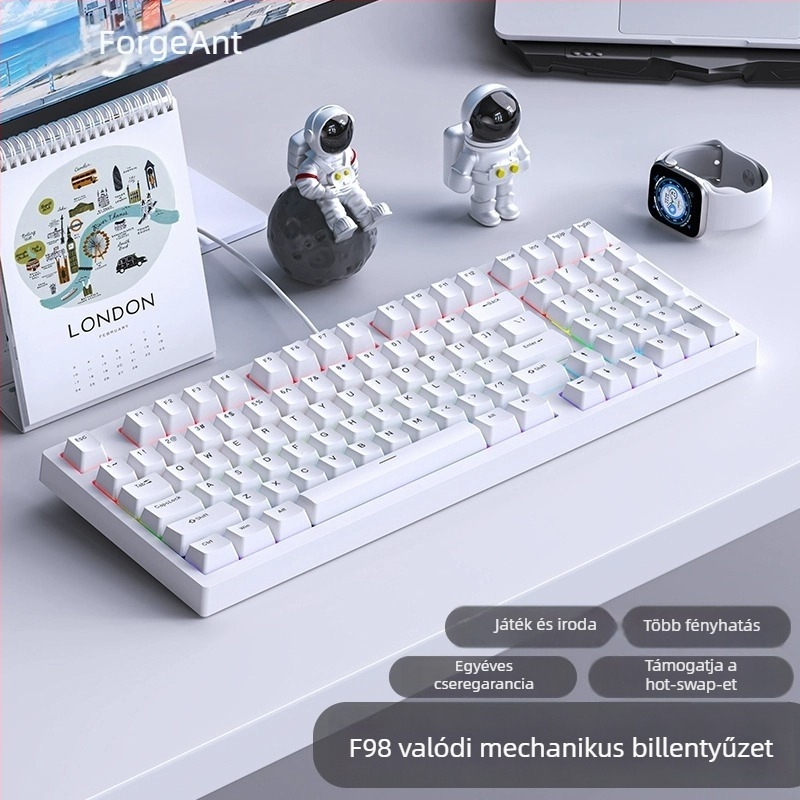 Ruiyi F98 mechanikus billentyűzet, vezetékes, játékhoz és irodai használatra, több mint 98 billentyű, háttérvilágítás