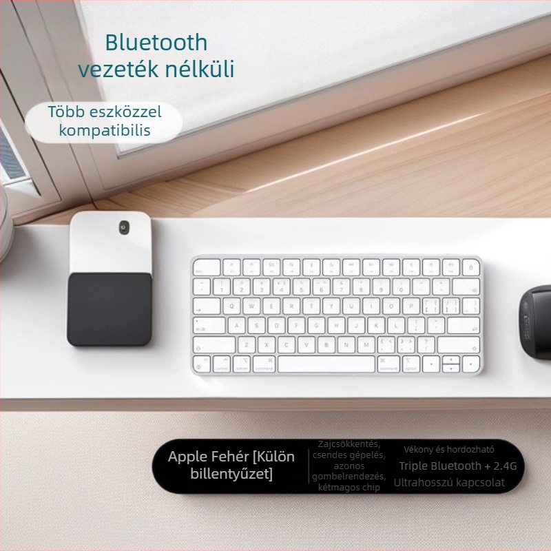 Vezeték nélküli Bluetooth két üzemmódú, csendes mini billentyűzet tabletekhez és laptopokhoz