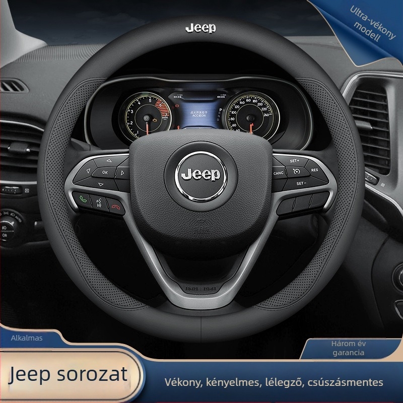 Jeep kormánykerék-borítás, érett stílus, négyévszakos használat, anyag: mesterséges bőr, szerelés: speciális autóhoz