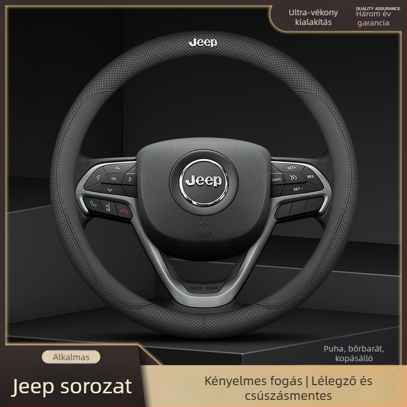 Jeep kormánykerék-borítás, érett stílus, négyévszakos használat, anyag: mesterséges bőr, szerelés: speciális autóhoz