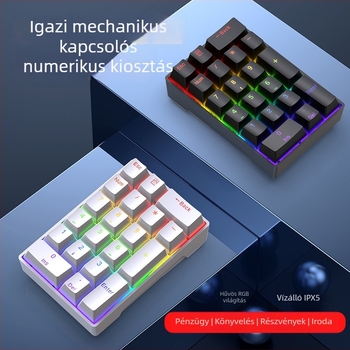 Mechanikus 20 gombos numerikus billentyűzet, vezetékes, zöld tengellyel és kevert háttérvilágítással