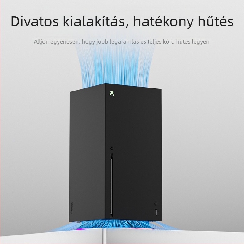 Xbox Series X hűtőbázis RGB fénnyel és függőleges állvánnyal; ABS anyag; USB-C interfész; hűtés és tárolás