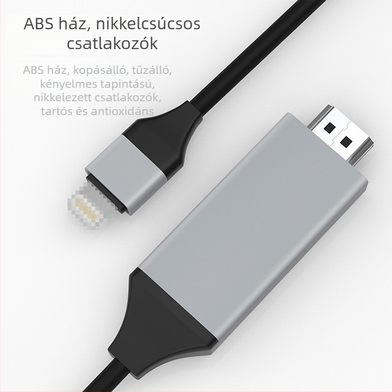 Lightning–tól HDMI adapter kábel, töltés nélkül, iPhone képernyő tükrözéshez, rézvezeték, 30 g