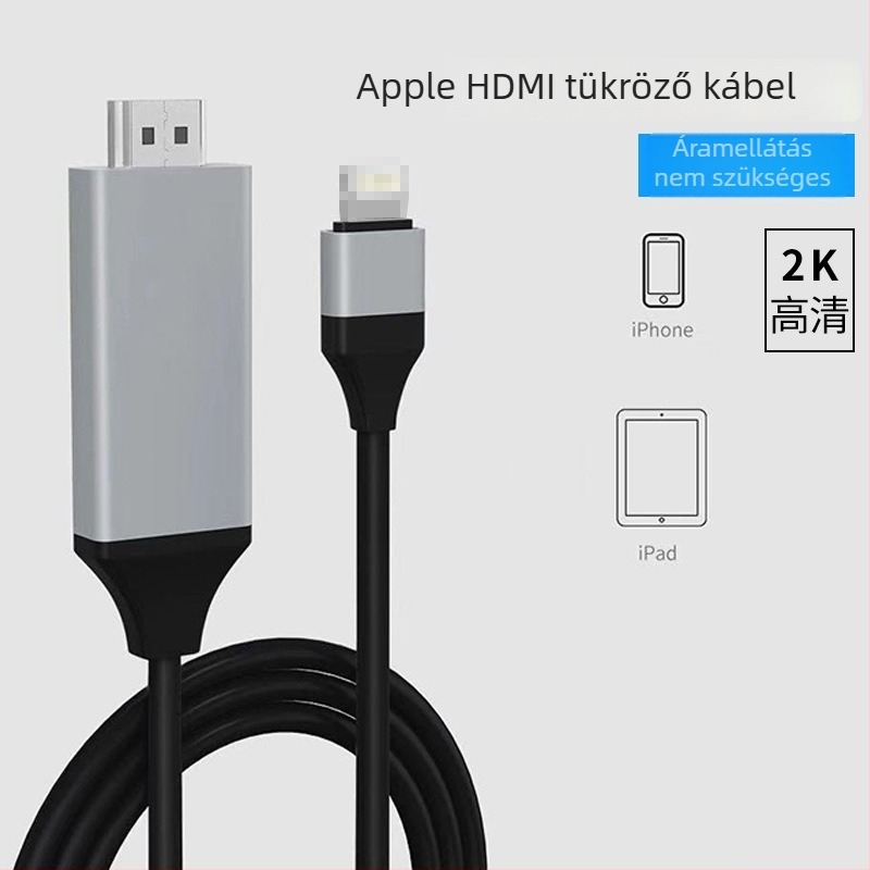 Lightning–tól HDMI adapter kábel, töltés nélkül, iPhone képernyő tükrözéshez, rézvezeték, 30 g