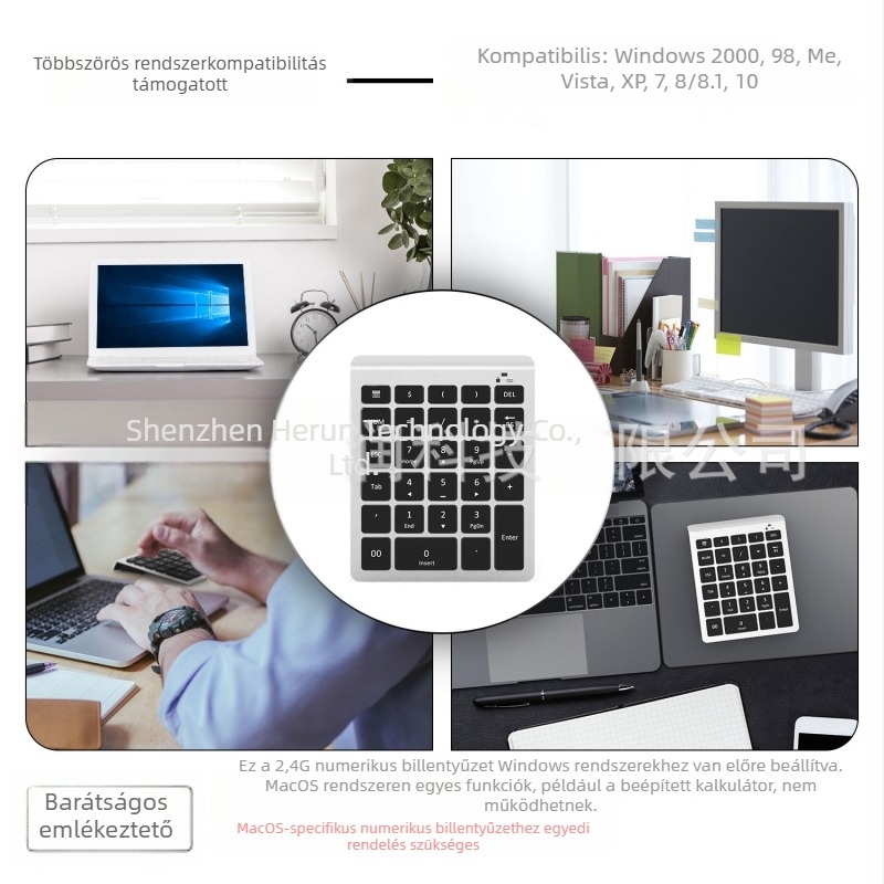 RF302 Vezeték nélküli numerikus billentyűzet – 28 gomb, USB csatlakozás, 2,4G vezeték nélküli kapcsolat, Plug-and-Play