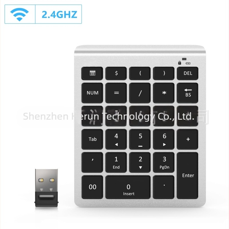 RF302 Vezeték nélküli numerikus billentyűzet – 28 gomb, USB csatlakozás, 2,4G vezeték nélküli kapcsolat, Plug-and-Play