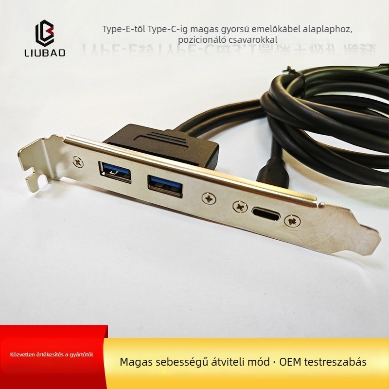 USB 3.1 adapter kábel Type-E-ről Type-C nőihez, hátsó rögzítésű árnyékolóval és anyával, 10–20 Gbps, ónnal bevont rézvezetők