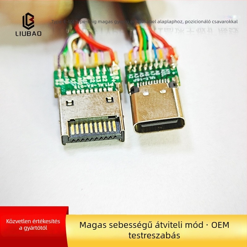USB 3.1 adapter kábel Type-E-ről Type-C nőihez, hátsó rögzítésű árnyékolóval és anyával, 10–20 Gbps, ónnal bevont rézvezetők
