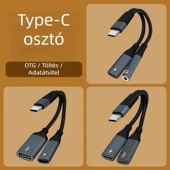 Type-C OTG kétportos töltőadapter, 2-in-1 USB konverter, modell 002, általános kompatibilitás