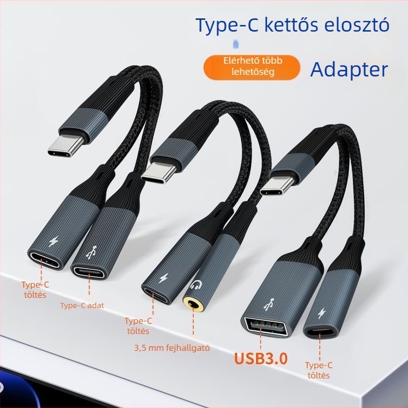 Type-C OTG kétportos töltőadapter, 2-in-1 USB konverter, modell 002, általános kompatibilitás