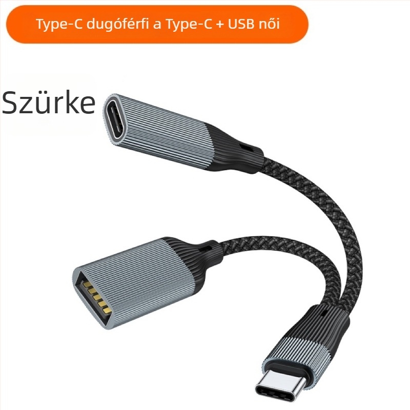 Type-C OTG kétportos töltőadapter, 2-in-1 USB konverter, modell 002, általános kompatibilitás