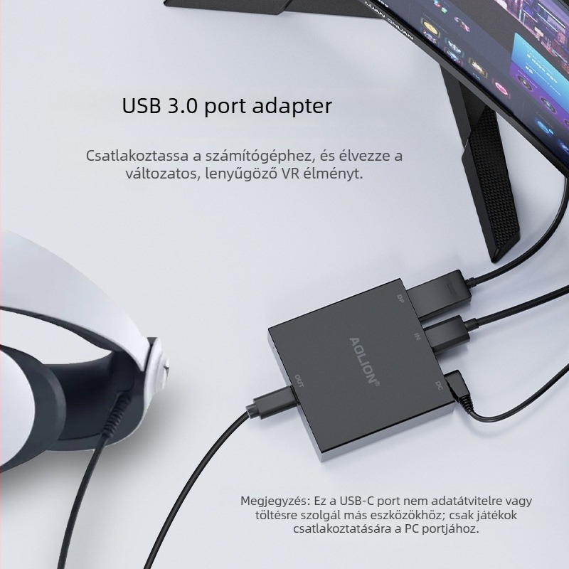 PS VR2 PC adapter készlet PC átalakítóhoz, HDMI/DP interfész, USB-C csatlakozás, Tartalmaz DP videó kábel, USB kábel és 5V tápegységet