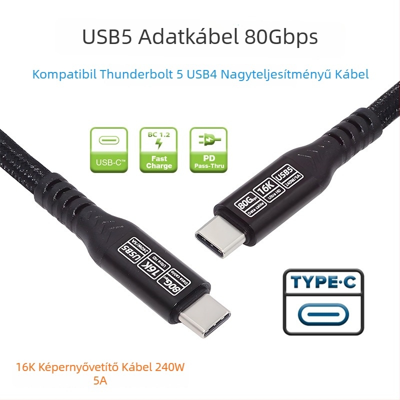 Type-C USB5 adapterkábel, rézmaggal, egycsatlakozós csatlakozó