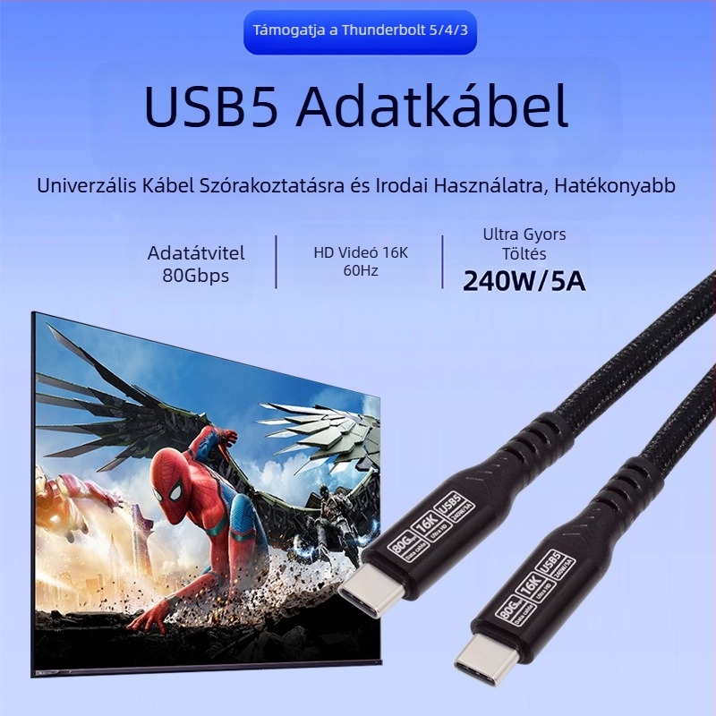 Type-C USB5 adapterkábel, rézmaggal, egycsatlakozós csatlakozó