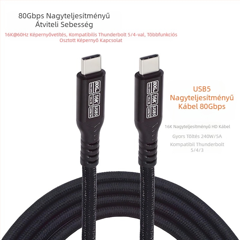 Type-C USB5 adapterkábel, rézmaggal, egycsatlakozós csatlakozó