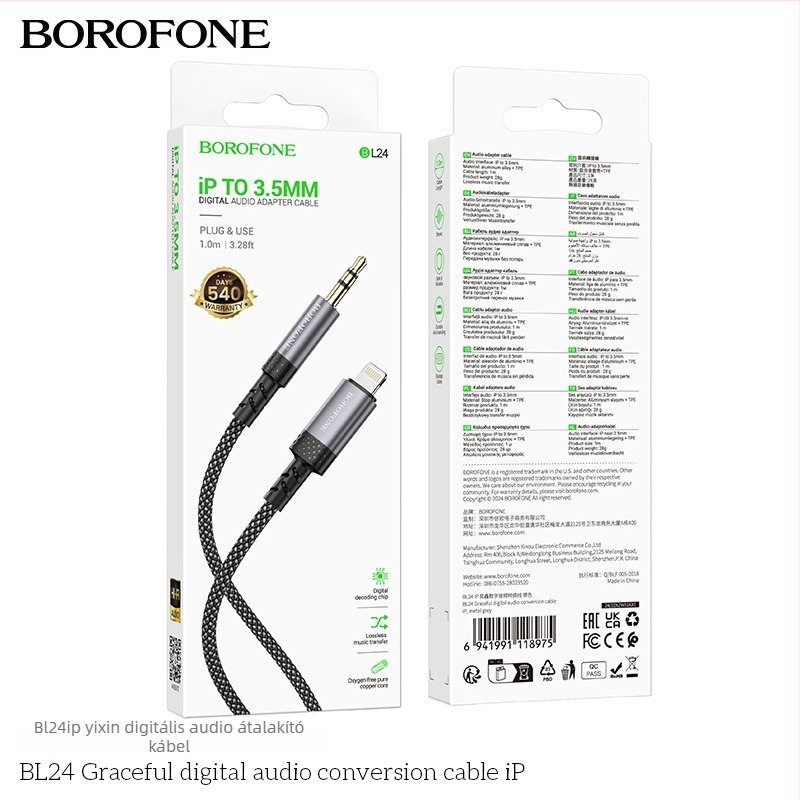 BOROFONE BL24 iP Audió kábel (Model: BL24 iP; Type: Audio cable; Gold plated; Tinned copper wire; ROHS)