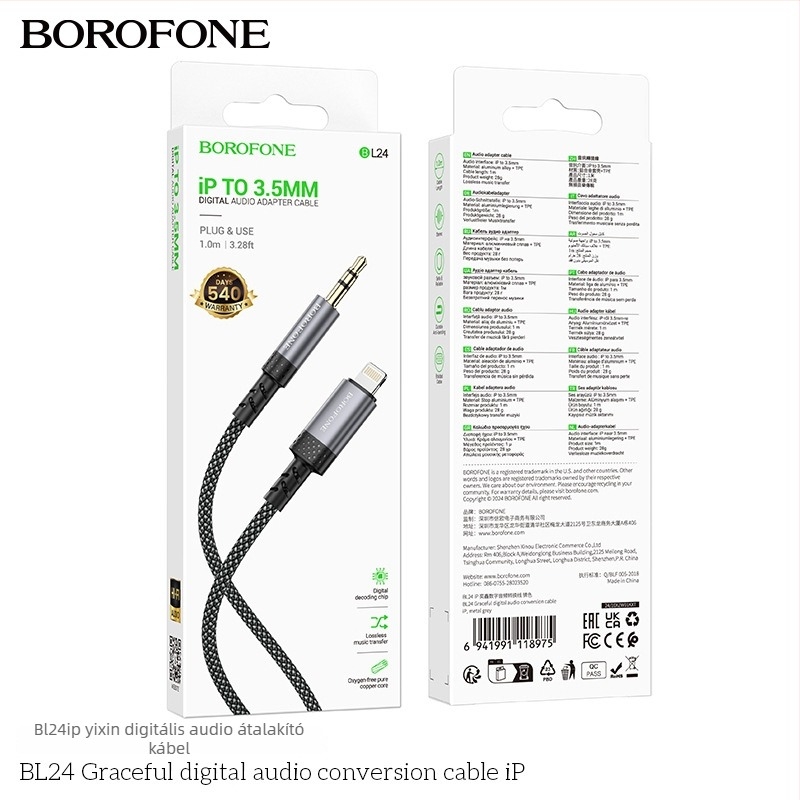 BOROFONE BL24 iP Audió kábel (Model: BL24 iP; Type: Audio cable; Gold plated; Tinned copper wire; ROHS)