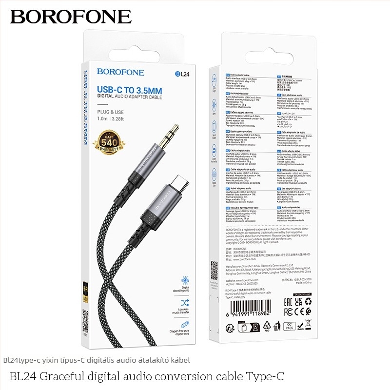 BOROFONE BL24 iP Audió kábel (Model: BL24 iP; Type: Audio cable; Gold plated; Tinned copper wire; ROHS)