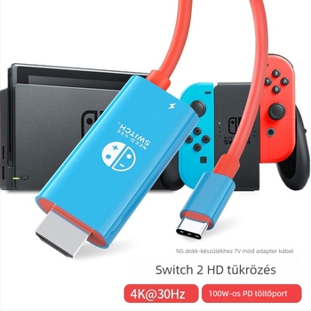 Switch 2-kompatibilis kijelzőprojekciós kábel, Type-C–HDMI, TV/monitorhoz, ABS + alumínium-cuprium ötvözet, nikkelezett