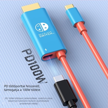 Switch 2-kompatibilis kijelzőprojekciós kábel, Type-C–HDMI, TV/monitorhoz, ABS + alumínium-cuprium ötvözet, nikkelezett