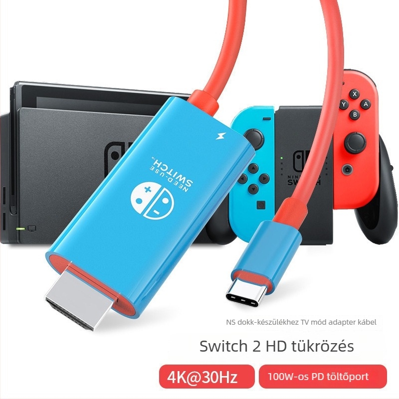 Switch 2-kompatibilis kijelzőprojekciós kábel, Type-C–HDMI, TV/monitorhoz, ABS + alumínium-cuprium ötvözet, nikkelezett