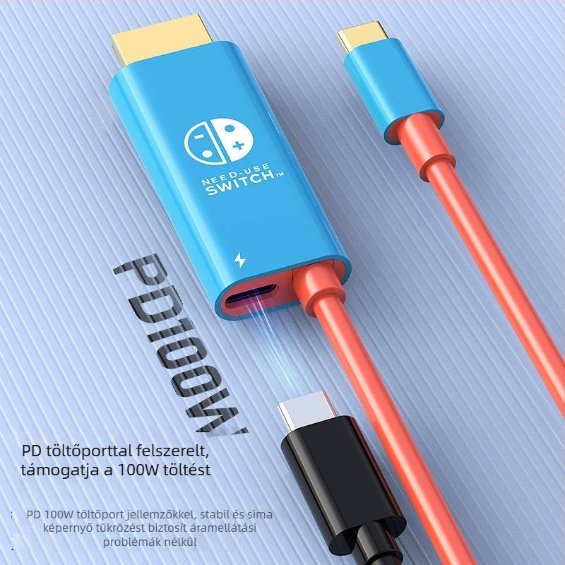 Switch 2-kompatibilis kijelzőprojekciós kábel, Type-C–HDMI, TV/monitorhoz, ABS + alumínium-cuprium ötvözet, nikkelezett