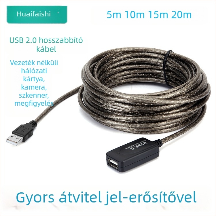PC-hez USB hosszabbító kábel, réz vezető, öntött kivitel, USB interfész, adapterkábel
